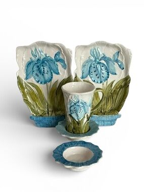 Lenwile Ardalt Flowerpot Majolica Artware Porcelain Flower Tea Set Blue Iris